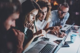 Colleagues looking at their laptops