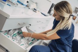 Doctor looking at documents